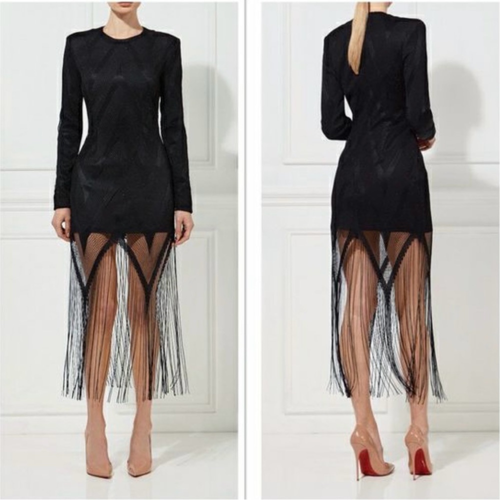 Misha Collection Black Wilma Fringe Dress US Size 4
